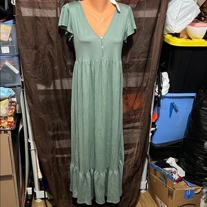 See You Monday Seafoam Green Maxi Dress with Ruffle Sleeves